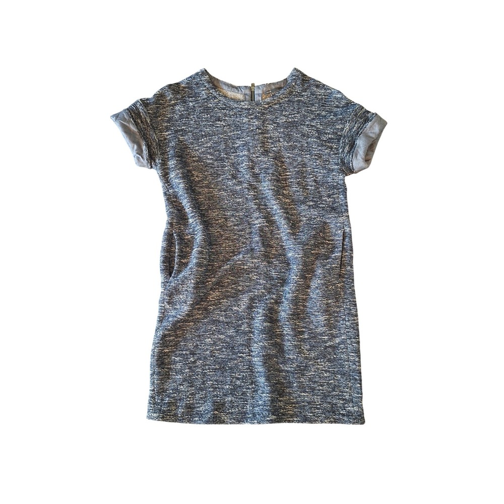 Vince Women Sweater Dress M Gray Blue Knit Short Sleeve Pockets tunic‎